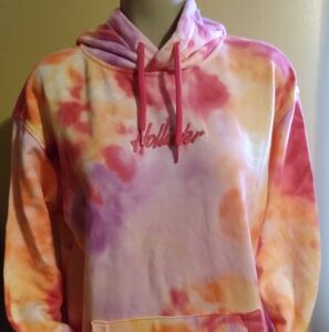 Hollister pink logo tye dye pullover hoodie for women - medium